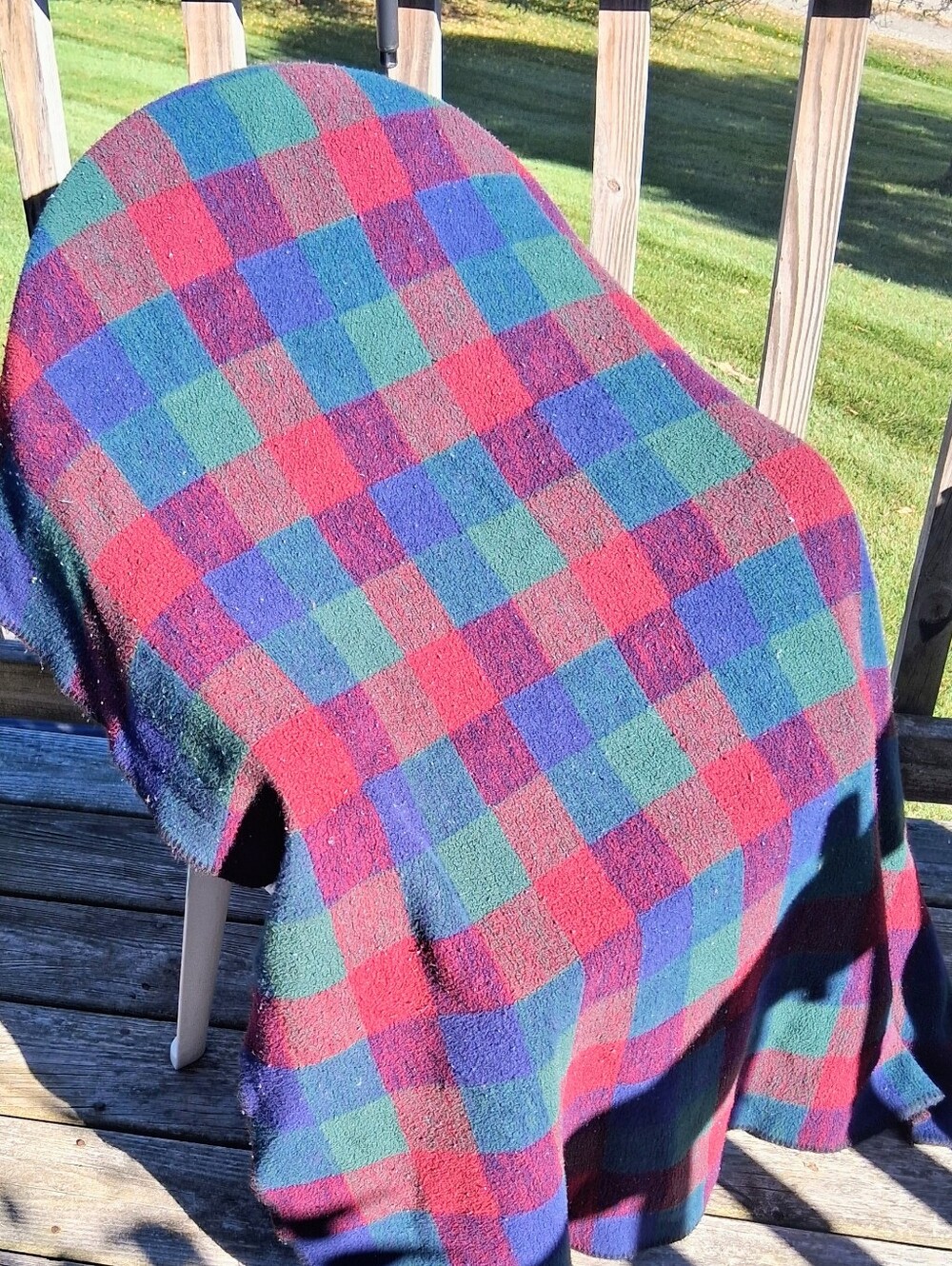 54" X 44" Biederlack Checkered Plaid Red, Green and Blue Stadium/Throw Blanket